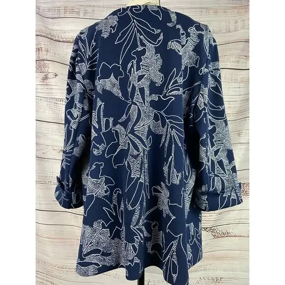 Susan Graver Printed LK Cutaway Hem Jacket Womens XL One Button 3/4 Slv Pockets - Picture 2 of 12